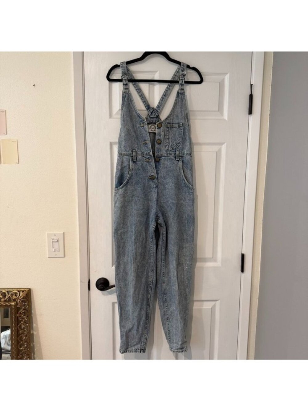 Vintage 90s Lee Denim Cotton Acid Wash Light Blue Jean Overalls Size Small